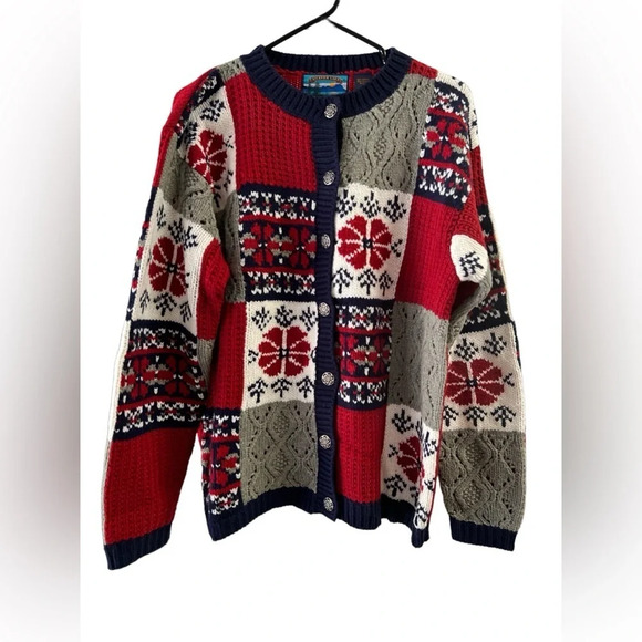 Red white and blue button up sweater cardigan - Picture 1 of 4
